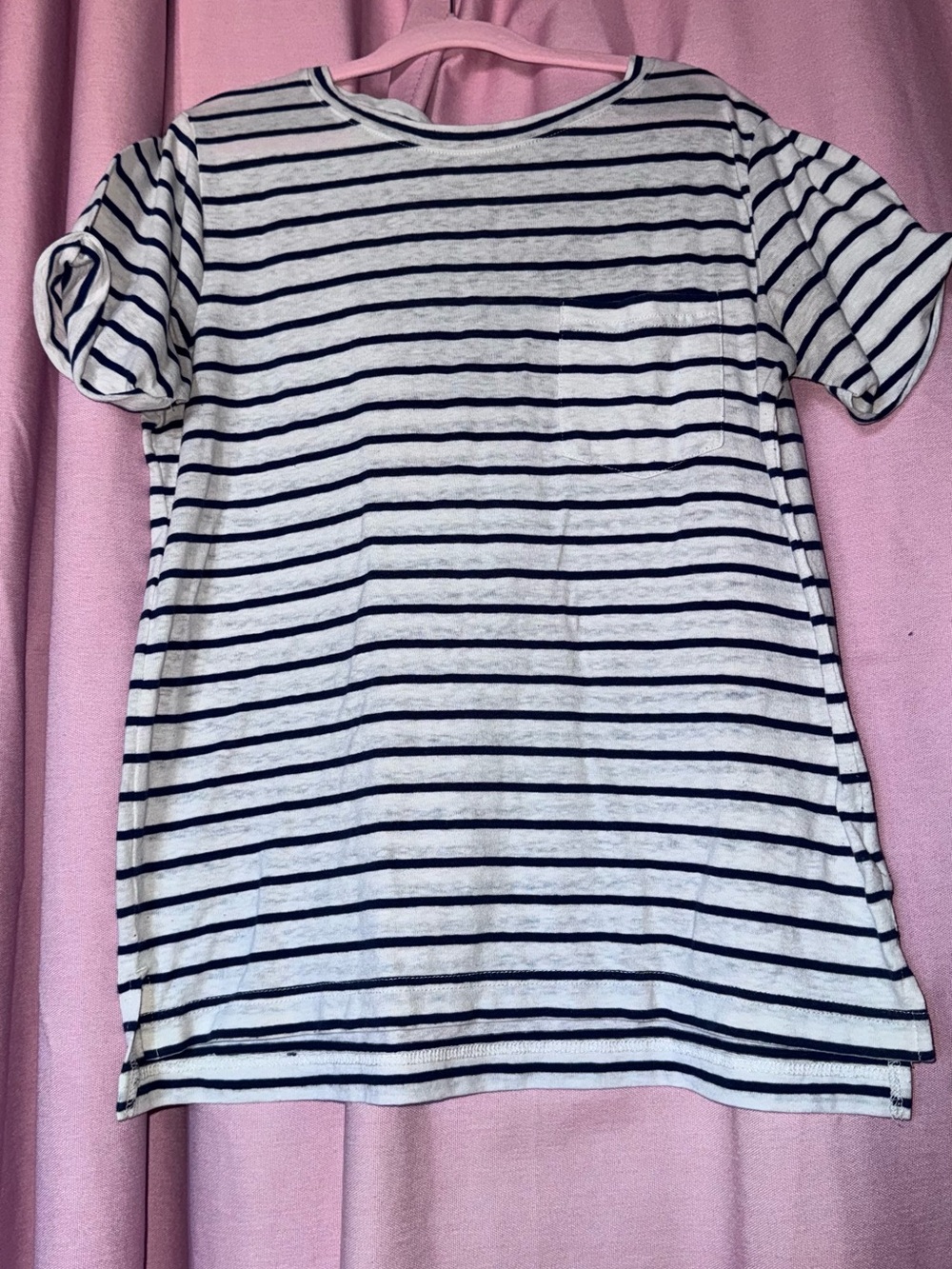 J. Crew White and Navy Striped Short Sleeve Pocket Tee